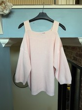 M&S Womens Pastel Pink Knit Off the Shoulder Jumper Sweater L 12-14