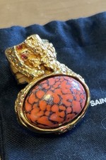 Vintage YSL Yves Saint Laurent Oval Coral Cabochon Arty Ring Size 5 Gold Tone
