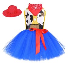 Girls Toy Story 4 Jessie Bubble Dress Halloween Cosplay Costume Kids Little Hat