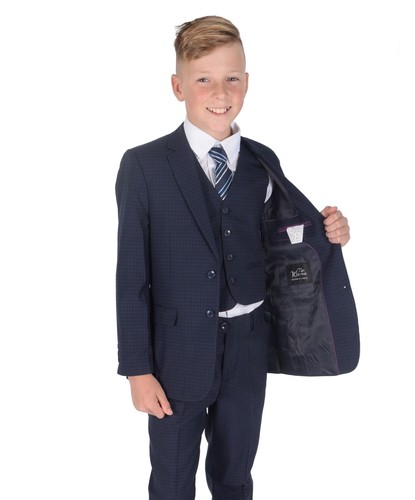 Navy blue checked suit - blue,