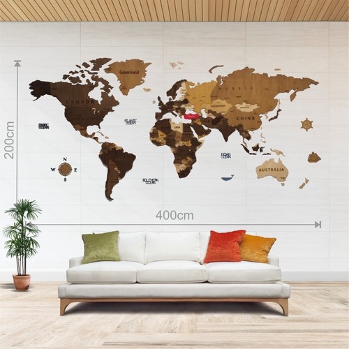 Wooden world map - map, mm