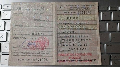 Vehicle registration document - vehicle,