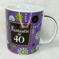 GANZ Fantastic At 40 MUG 10 oz Cup Purple Background with Flowers Design NOS NEW