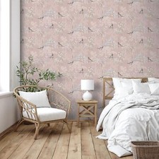 Oriental Bird Garden Wallpaper E100335AH Blush Japanese Trees Blossoms Birds WOW