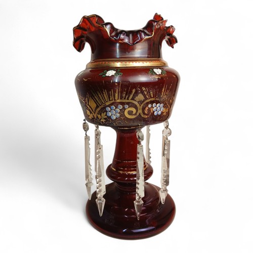 Antique cranberry glass luster - antique,