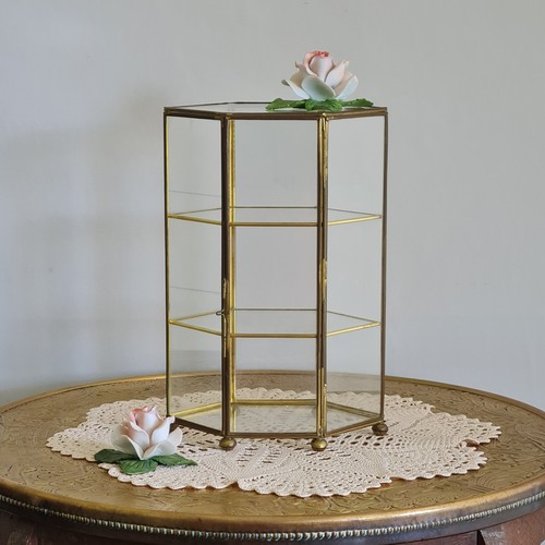Vintage hexagonal brass - hexagonal, glass