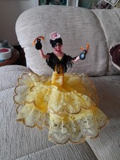 Vintage Spanish Flamenco Dancer Doll Yellow Dress Castanets 7.5"