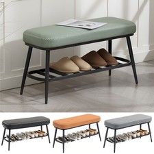 PU Leather Shoe Storage Bench with Padded Seat Cushion for Hallway