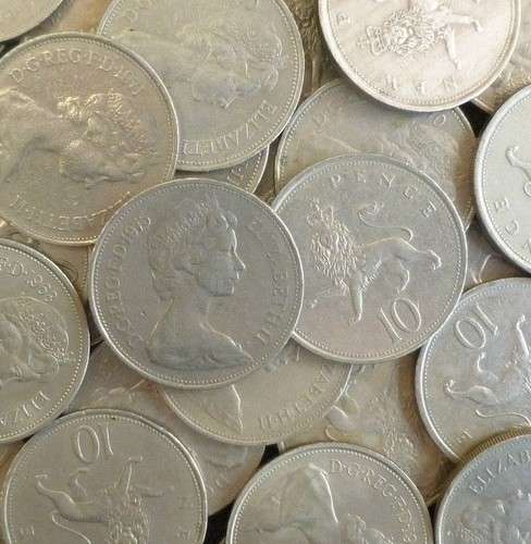 Bulk old style 10p coins - old,