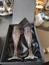 Pair Thomas Webb Crystal Cordelia  9" Champagne Flutes  Glasses Unused Boxed