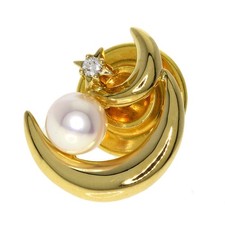 MIKIMOTO  Pearl Diamond Pin Brooch Brooch K18 Yellow Gold  Ladies [Used]