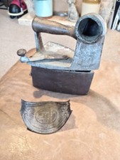 Vintage Charcoal Coal Cast Iron Sad Iron Press Wood Handle