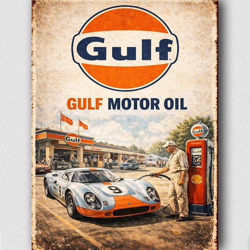 Gulf motor oil sign metal - motor,