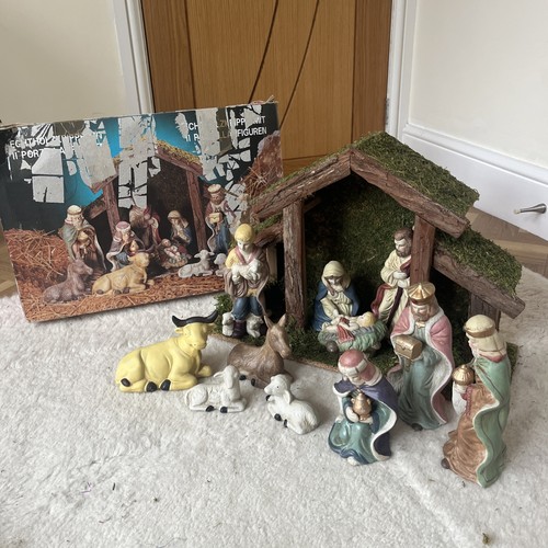Vintage nativity set wooden - vintage,