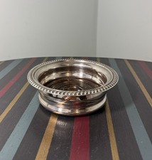 Vintage Champagne Wine Bottle Coaster wooden base silver plated 5.75” Diameter