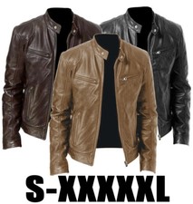 Mens Leather Bomber Jacket Biker Motorbike Classic Zip Coat Vintage