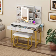 Makeup Vanity Desk Set with Power Outlet 3 Drawers 3 Lighting Modes for Bedroom