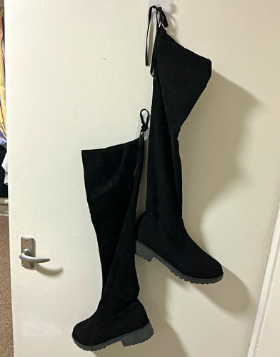Black suede thigh high - suede,