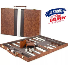 18″ Premium Leather Backgammon Board Game Set for Adults Kids Classic Game