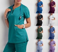 Scrub Medical Uniform Top Women Tunic Nurse Hospital Work Wear Medical Tops