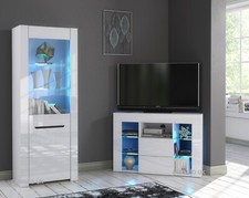  White Corner TV Stand Display Cabinet High Gloss &Matt Modern Set LED Lights 
