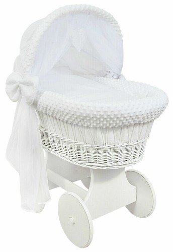 White wicker wheels crib baby - white, crib/baby