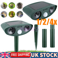 4x Ultrasonic Solar Cat Dog Repellent Fox Pest Scarer Deterrent Repeller Garden