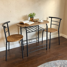 Small Dining Room Table and 2 Chairs Kitchen Breakfast Furniture Compact Brown