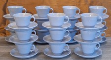 Woods Ware Iris Blue 21 x Teacups & Saucers  Vintage Utility Tableware