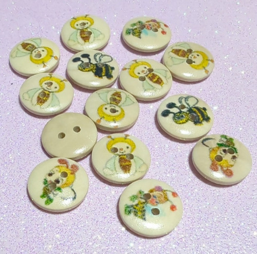 Bee wooden buttons kids - 10,