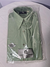 Vintage 70s Van Huesen Qiana Nylon Mens Shirt 15.5 M Green Dagger Collar NOS