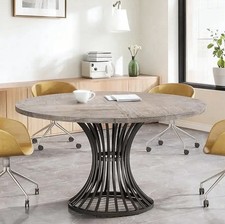 Round Dining Table 4–6, Farmhouse Grey Top with Metal Base (No Chairs Included)