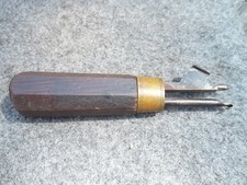 OLD Unusual 6.5L Leather Tool Wood Handle Brass Collar Punch Lace Cutter Unknown