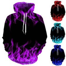 ?Fashion Comfortable Men's Hoodie Sweatshirt Flame 3D Print Loose M-3XL