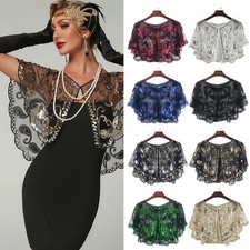 1920s Flapper Dress Great Gatsby Party Prom Cape Vintage Ladies Sequin Shawl Top