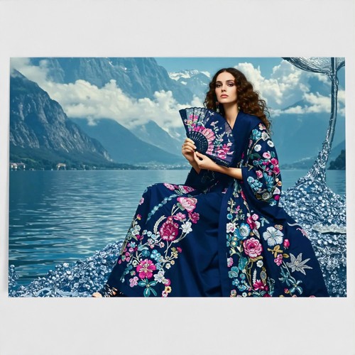 Navy blue floral kimono - navy,