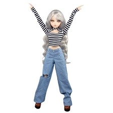 60cm Girl Doll Gold Eyes T-Shirt Pants Shoe Silver Wig Assemble Finished BJD Toy