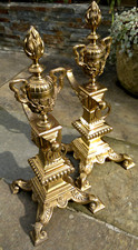 c1890s Antique English Victorian Gilt Bronze Andirons Firedogs Chenets Rd227713
