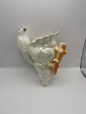 VINTAGE CZECH POTTERY RED MARK PARROT WALL POCKET