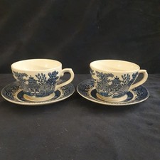 Vintage Churchill England Blue Willow Blue And White Teacup and Saucer Set X 2