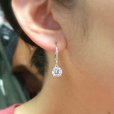 2 Ct Round Cut Diamond Drop Dangle Bridal Wedding Earrings 14K White Gold Finish