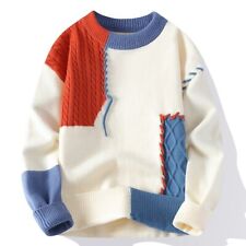 Men's casual thick warm sweater spliced color blocking knit base sweater