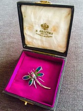 FABERGE Antique Imperial Russia Enamel Brooch With Ruby and Marcasites Stones