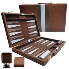 18" Premium Leather Backgammon Set Classic Board Game for Adults & Kids