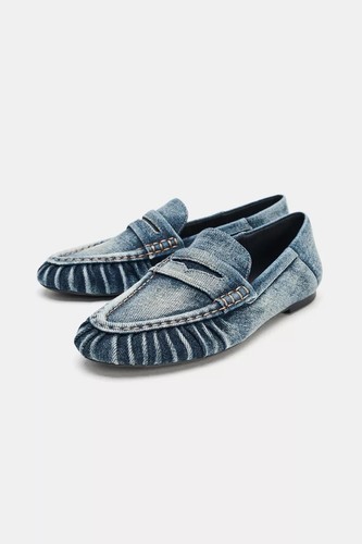 Zara blue denim loafer flat - denim,
