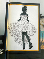SILHOUETTE LADY IN A FRILLY DANCE FROCK, CROSS STITCH CHART. FOR CHARITY 🎁