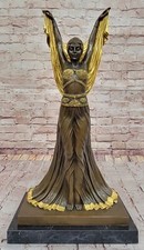 BRONZE ART DECO EGYPTIAN BELLY DANCER SCULPTURE GOLD PATINA HOME DECOR ARTWORK