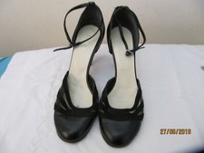 Faith Shoes UK 6 Black suede pattern close Toes ankle strap court shoes leather 