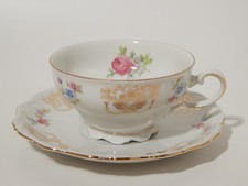 ANTICA TAZZA TE' PORCELLANA BAVARIA SELTMANN THERESIA LA ROSA ARABESCHI E ORO