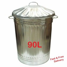 Galvanised Metal Bin Home Garden Rubbish Waste Dustbin Animal Storage 90L Liter